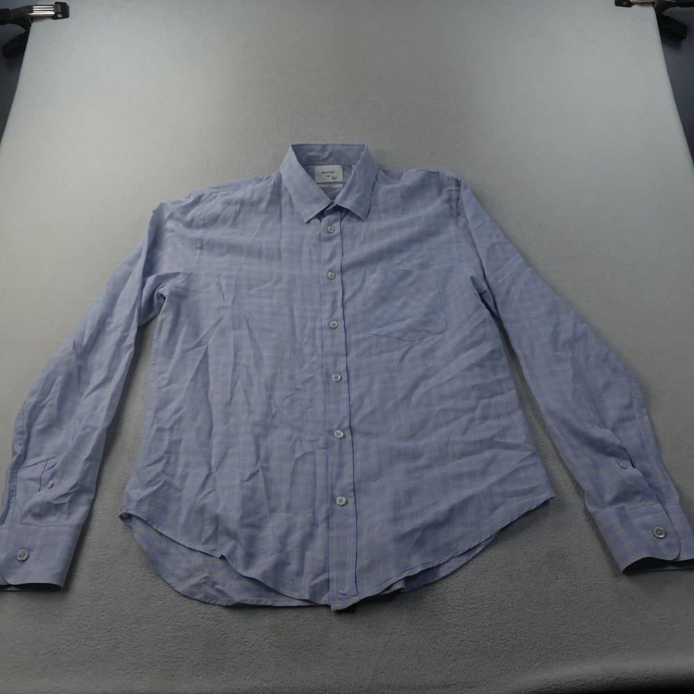 Billy Reid Shirt Mens Medium Slim Fit Blue Plaid 100% Cotton Made Portugal